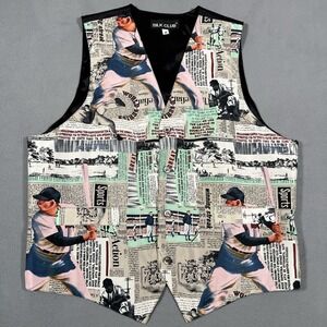 VTG Silk Club Baseball Button Up Vest Adult M Sports MLB 100% Silk USA Made RARE